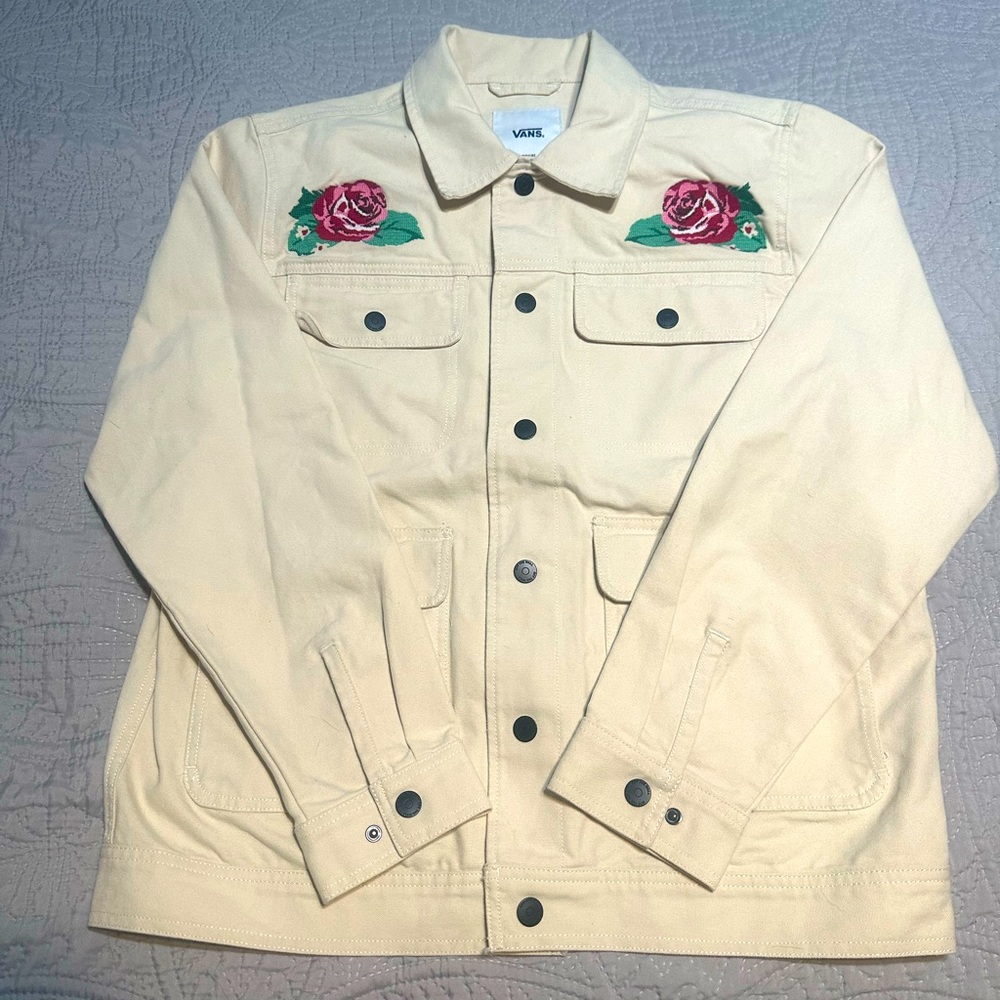 Vans Anaheim Needlepoint Floral Jacket Men's Cream Roses Snap Front